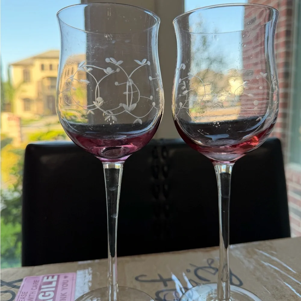 Vintage Lenox Heather Pink Tulip wine Crystal glasses- Set of 2✨Rare find - Picture 5 of 7